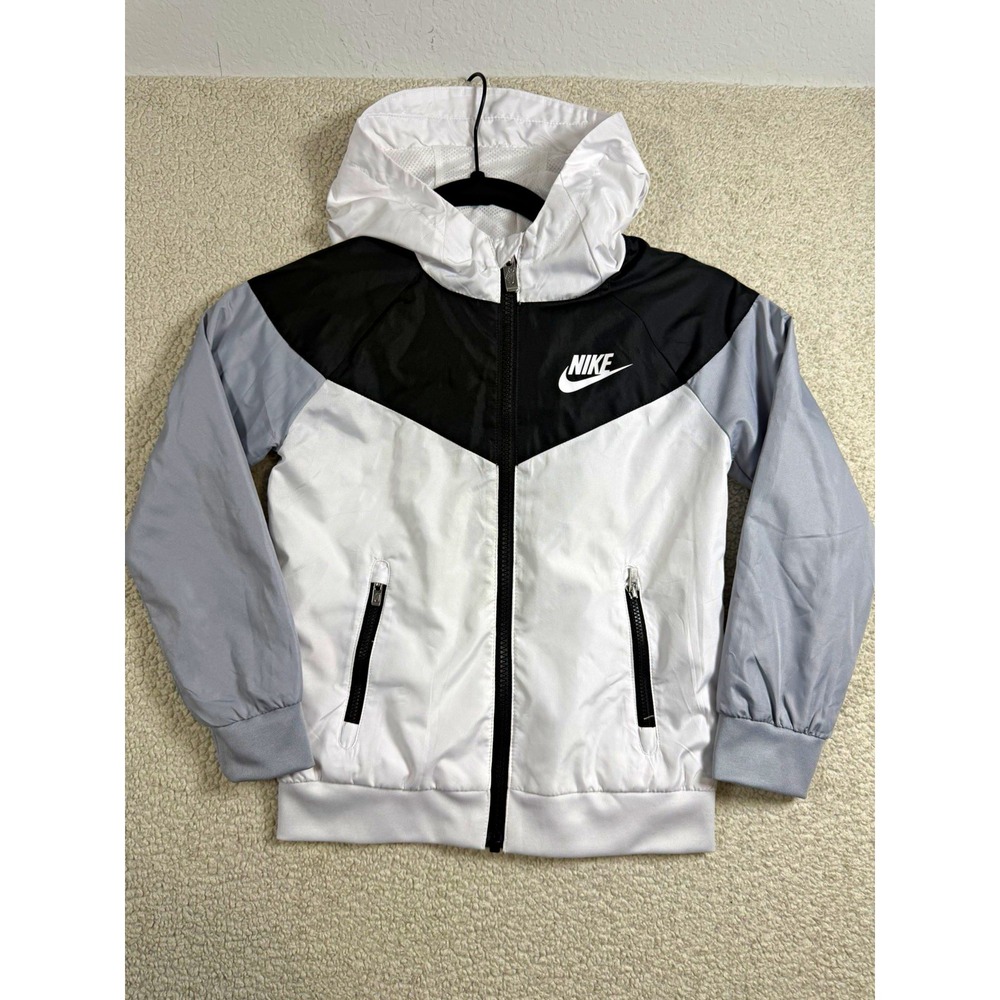 Nike Kids Windrunner Jacket Size 5 4-5Y Black White Gray Hooded Full Zip